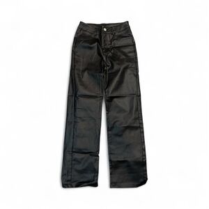 Black High Waisted Leather straight leg pants SIZE S